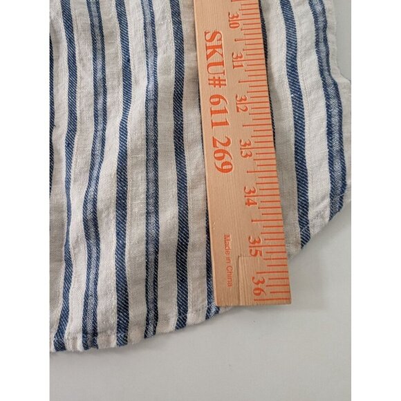 Tahari 100% Linen Stripe Maxi Skirt Womens Size Medium Blue Coastal Button Front - Picture 10 of 10